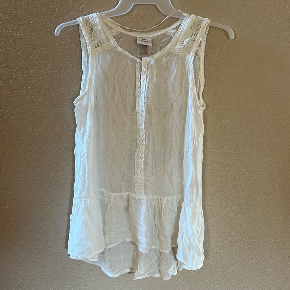 Knox Rose Sleeveless Tunic Vest Cover-up blouse top in Ivory High Low Size Large